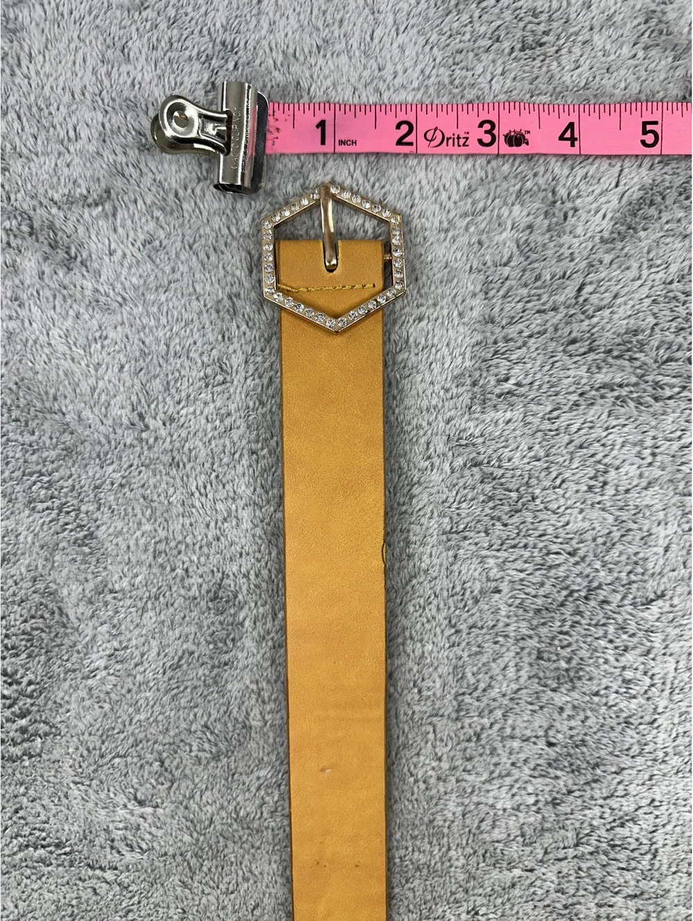 Stylish Mustard Faux Leather Belt with Rhinestone Hexagon Buckle